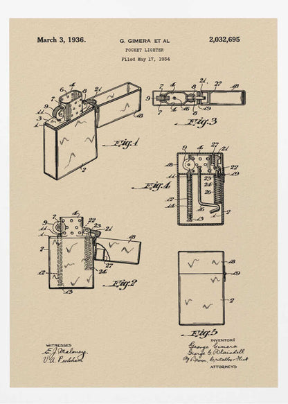 Pocket Lighter Patent 1934 - Poster / Art Print