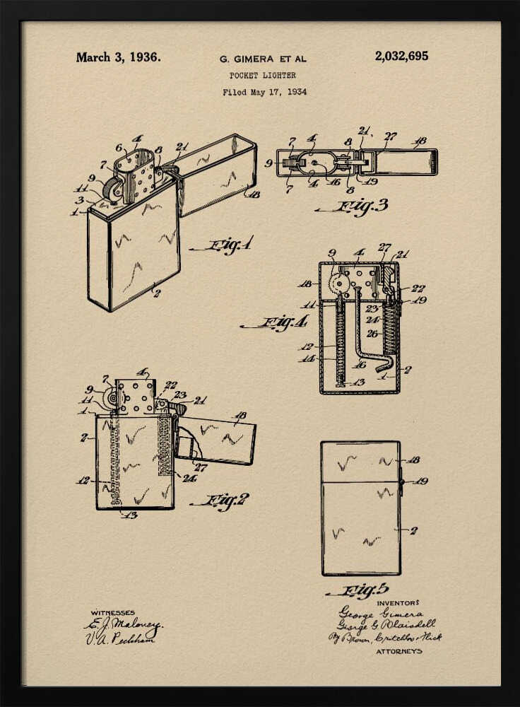 Pocket Lighter Patent 1934 - Poster / Art Print