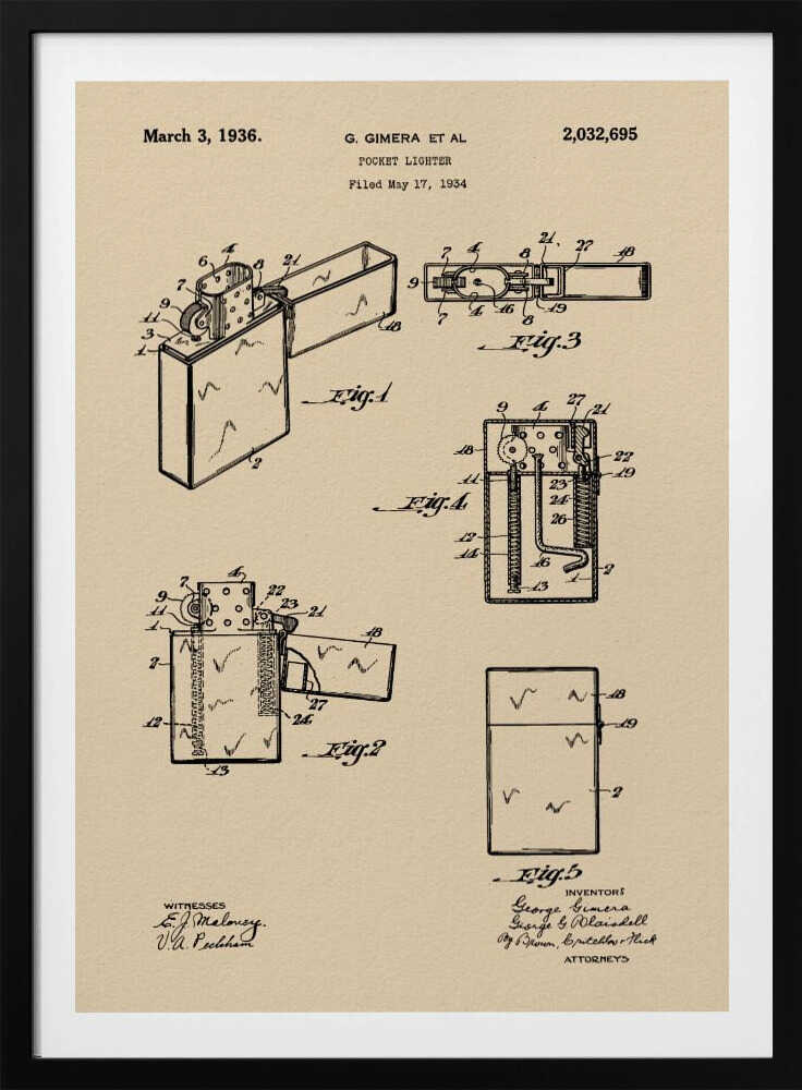 Pocket Lighter Patent 1934 - Poster / Art Print