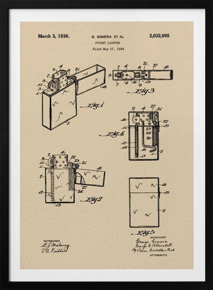 Pocket Lighter Patent 1934 - Poster / Art Print