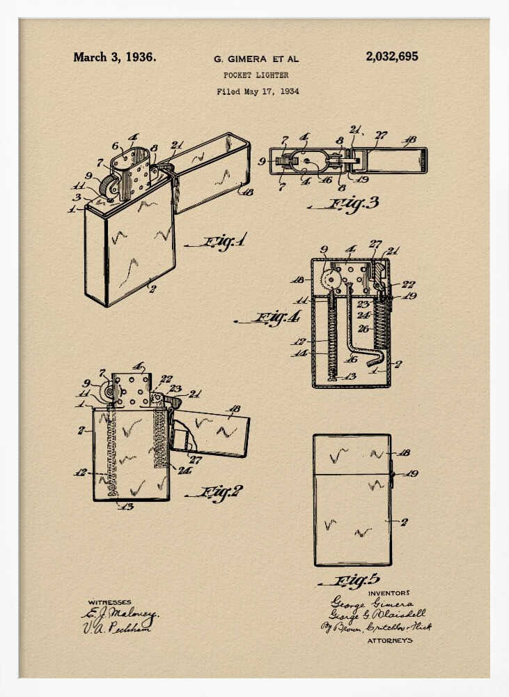 Pocket Lighter Patent 1934 - Poster / Art Print