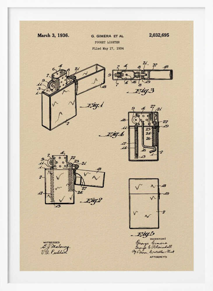 Pocket Lighter Patent 1934 - Poster / Art Print