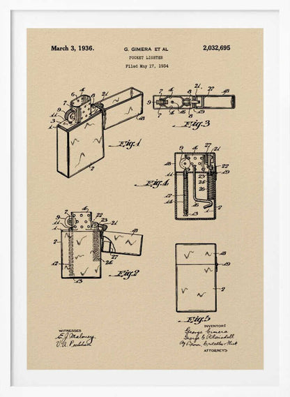 Pocket Lighter Patent 1934 - Poster / Art Print