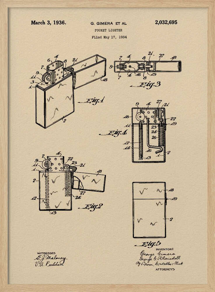 Pocket Lighter Patent 1934 - Poster / Art Print