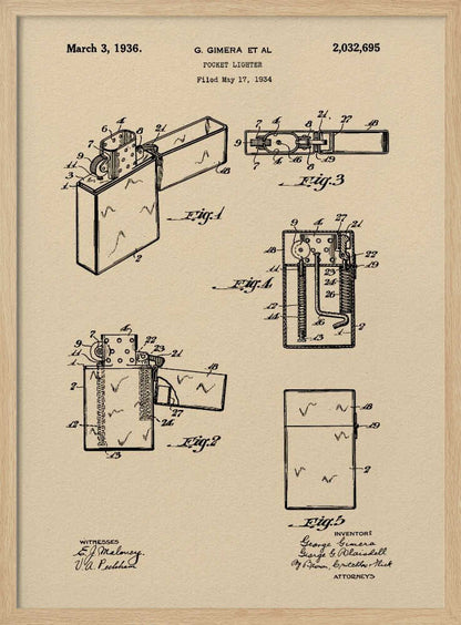 Pocket Lighter Patent 1934 - Poster / Art Print