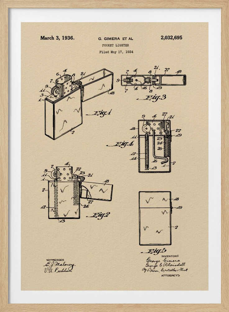 Pocket Lighter Patent 1934 - Poster / Art Print