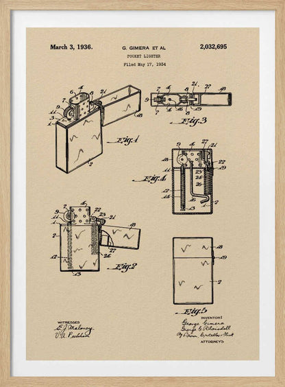 Pocket Lighter Patent 1934 - Poster / Art Print