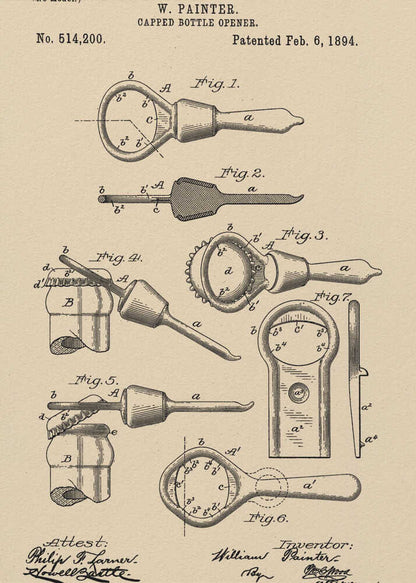 Capped Bottle Opener Patent 1894 - Poster / Art Print