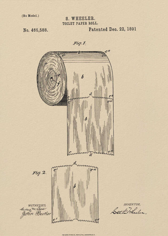 Toilet Paper Roll Patent 1891 - Poster / Art Print