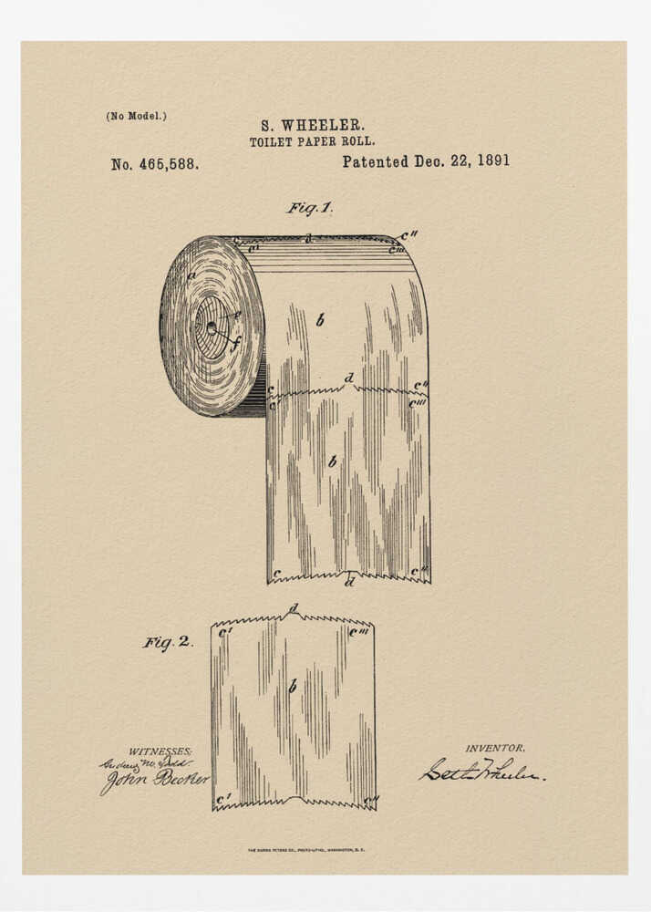 Toilet Paper Roll Patent 1891 - Poster / Art Print