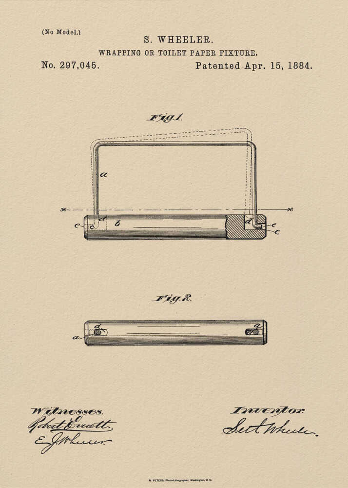 Toilet Paper Fixture Patent 1884 - Poster / Art Print