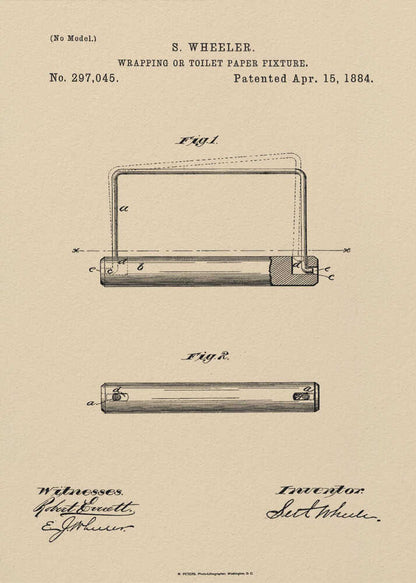 Toilet Paper Fixture Patent 1884 - Poster / Art Print