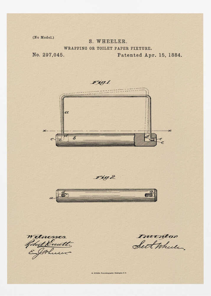 Toilet Paper Fixture Patent 1884 - Poster / Art Print