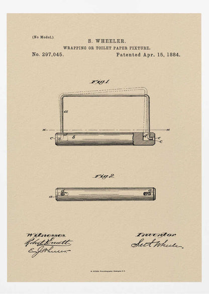 Toilet Paper Fixture Patent 1884 - Poster / Art Print