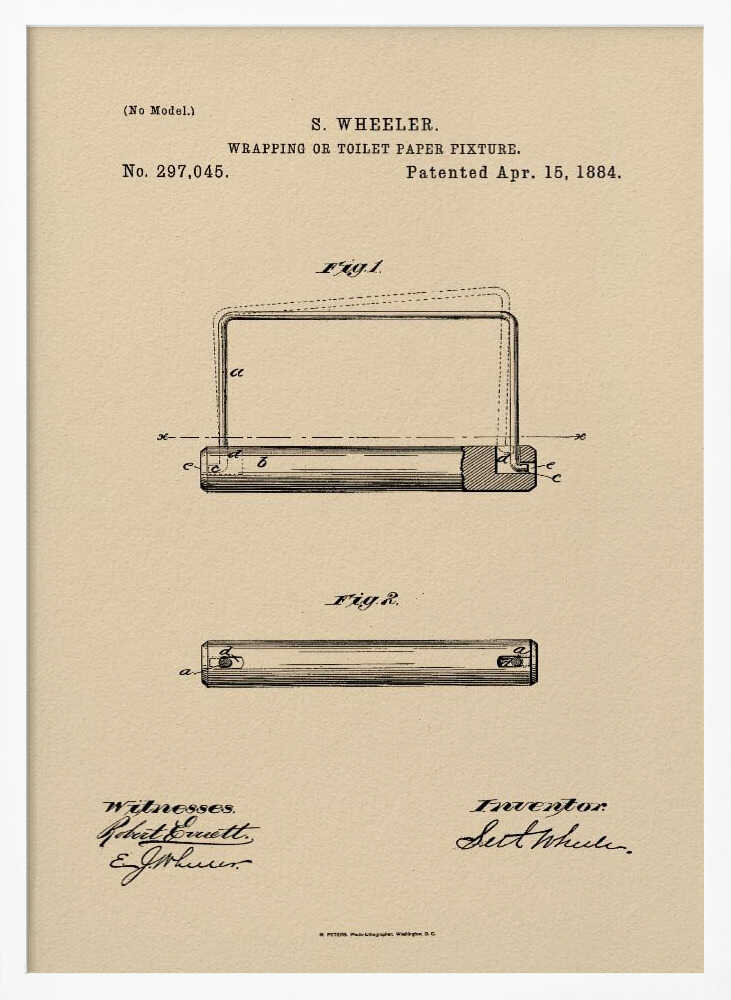 Toilet Paper Fixture Patent 1884 - Poster / Art Print