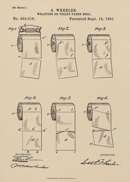Toilet Paper Roll 2 Patent 1891 - Poster / Art Print
