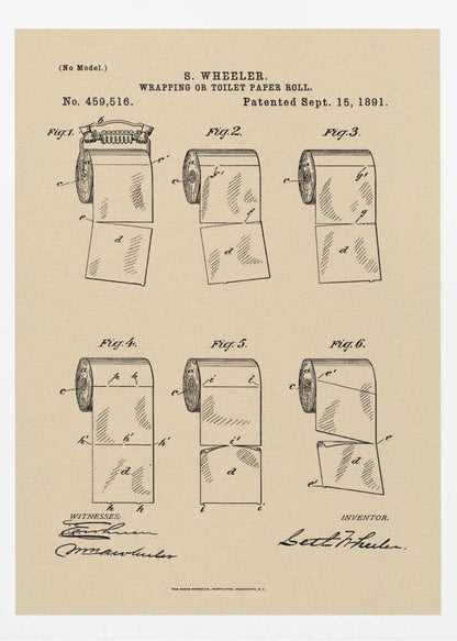 Toilet Paper Roll 2 Patent 1891 - Poster / Art Print
