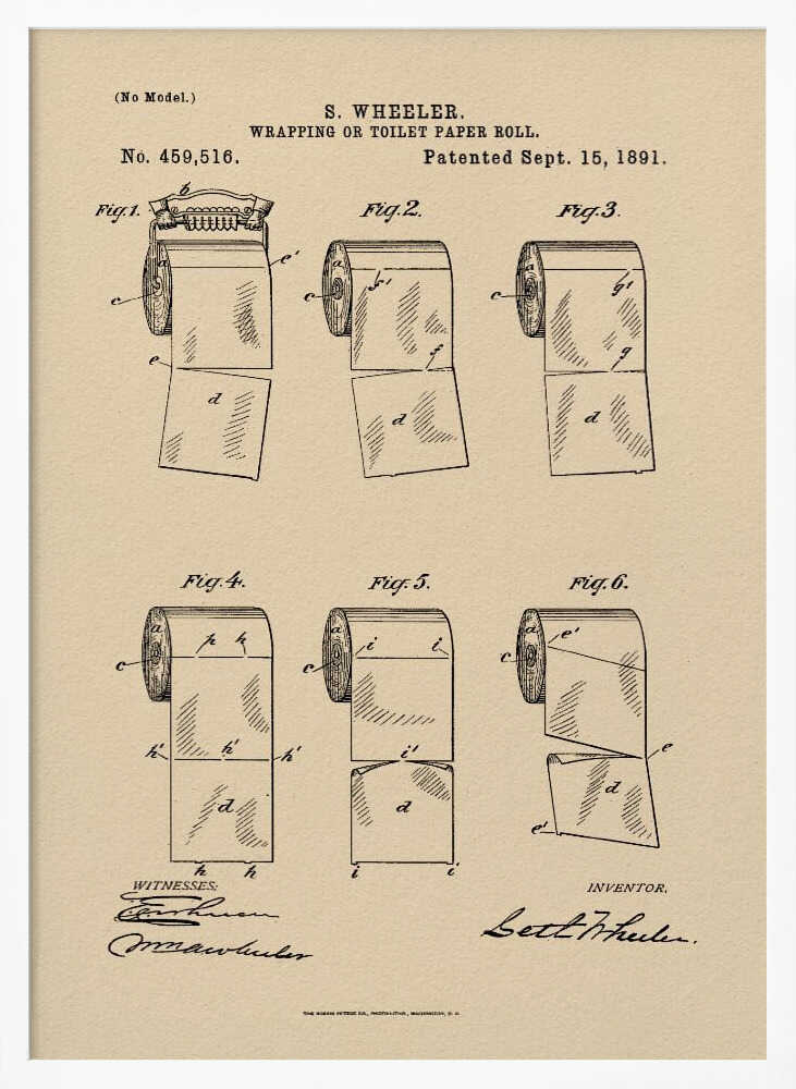 Toilet Paper Roll 2 Patent 1891 - Poster / Art Print