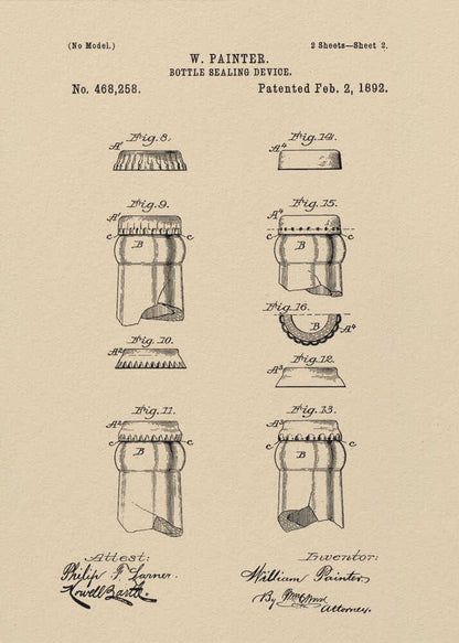 Bottle Sealing Device Patent 1892 - Poster / Art Print