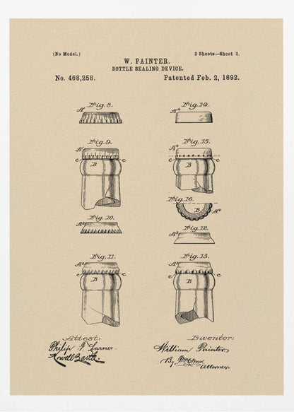 Bottle Sealing Device Patent 1892 - Poster / Art Print