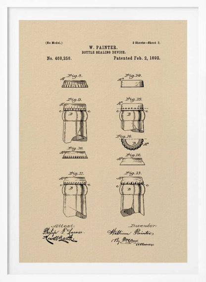 Bottle Sealing Device Patent 1892 - Poster / Art Print