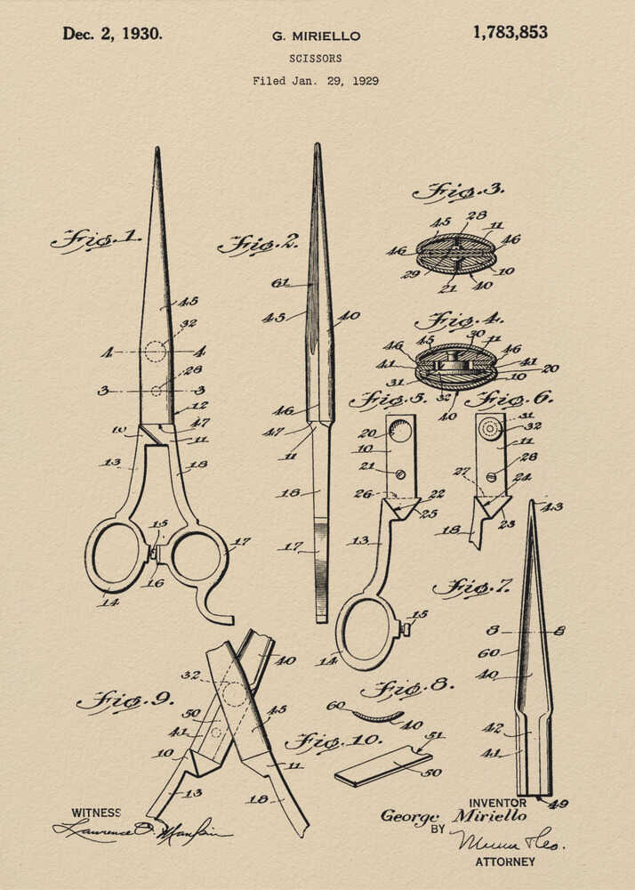 Scissors Patent 1929 - Poster / Art Print