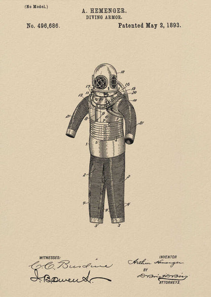 Diving Armor Patent 1893 - Poster / Art Print