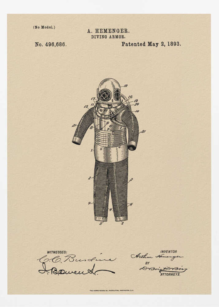 Diving Armor Patent 1893 - Poster / Art Print