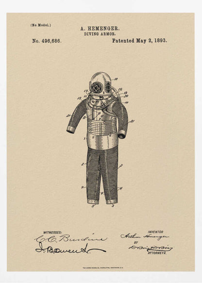 Diving Armor Patent 1893 - Poster / Art Print