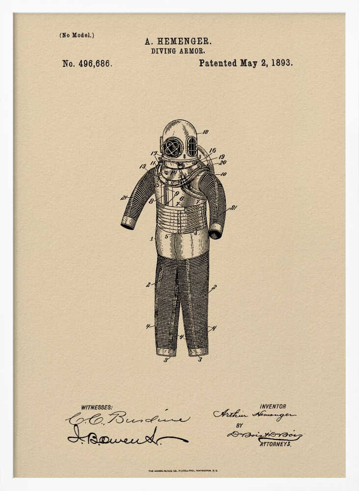 Diving Armor Patent 1893 - Poster / Art Print