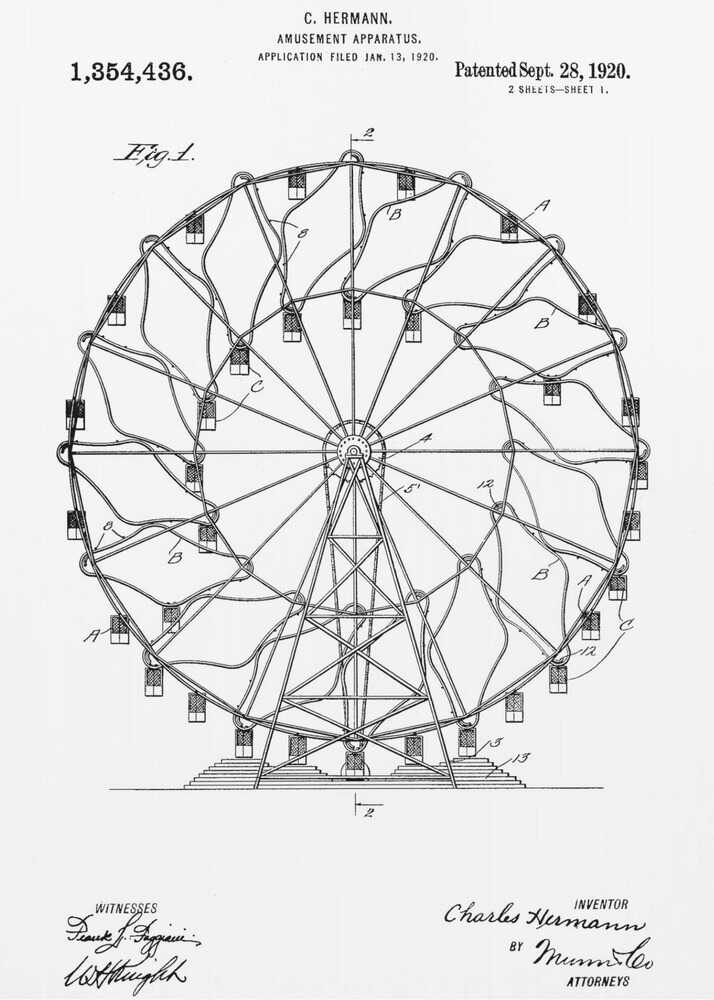 Amusement Apparatus Patent 1920 - Poster / Art Print