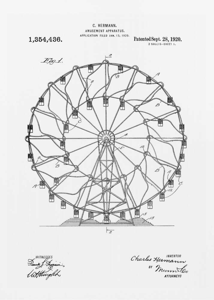 Amusement Apparatus Patent 1920 - Poster / Art Print