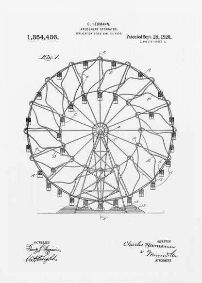 Amusement Apparatus Patent 1920 - Poster / Art Print
