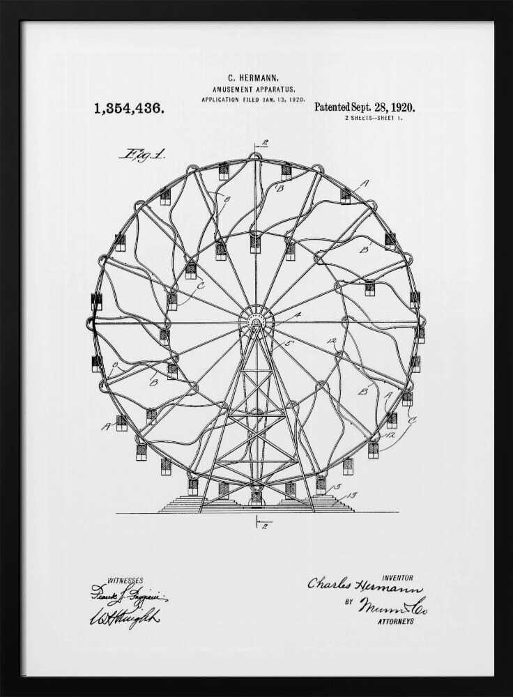Amusement Apparatus Patent 1920 - Poster / Art Print