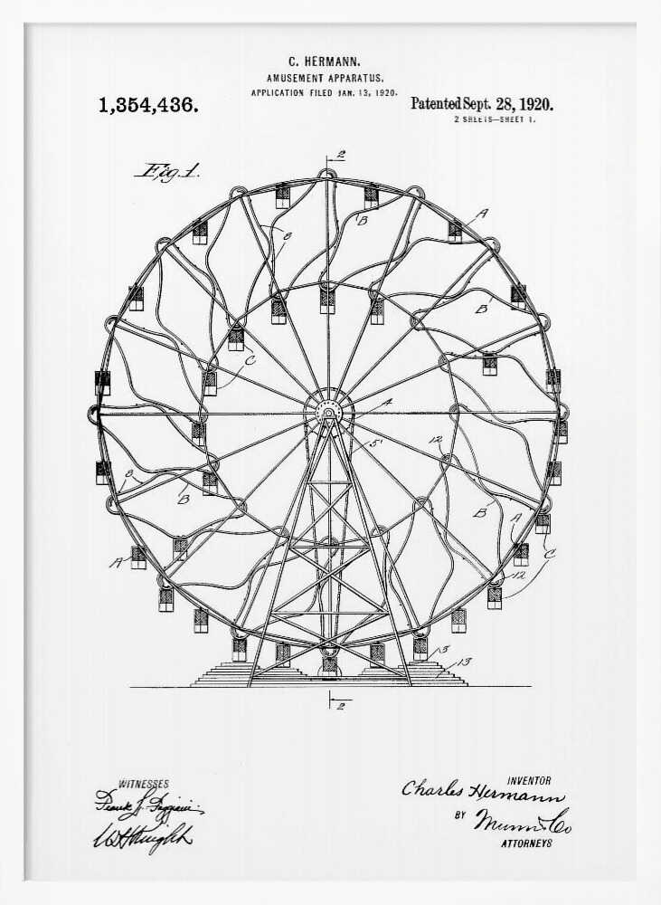 Amusement Apparatus Patent 1920 - Poster / Art Print