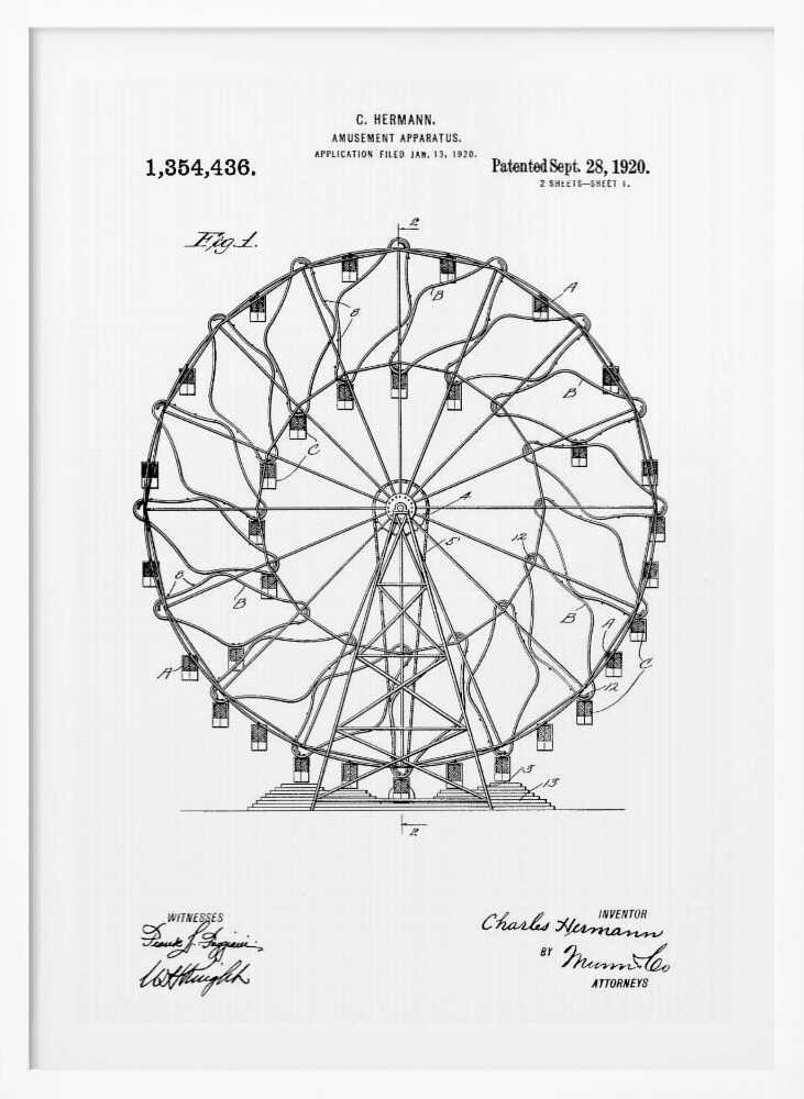 Amusement Apparatus Patent 1920 - Poster / Art Print