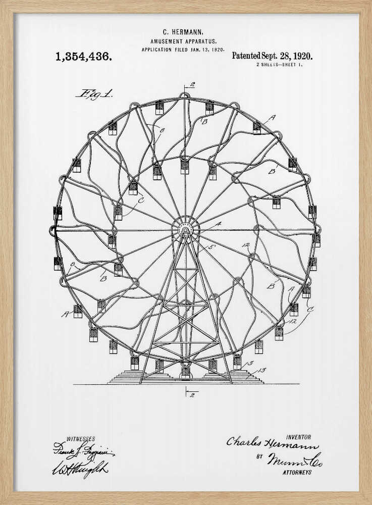 Amusement Apparatus Patent 1920 - Poster / Art Print