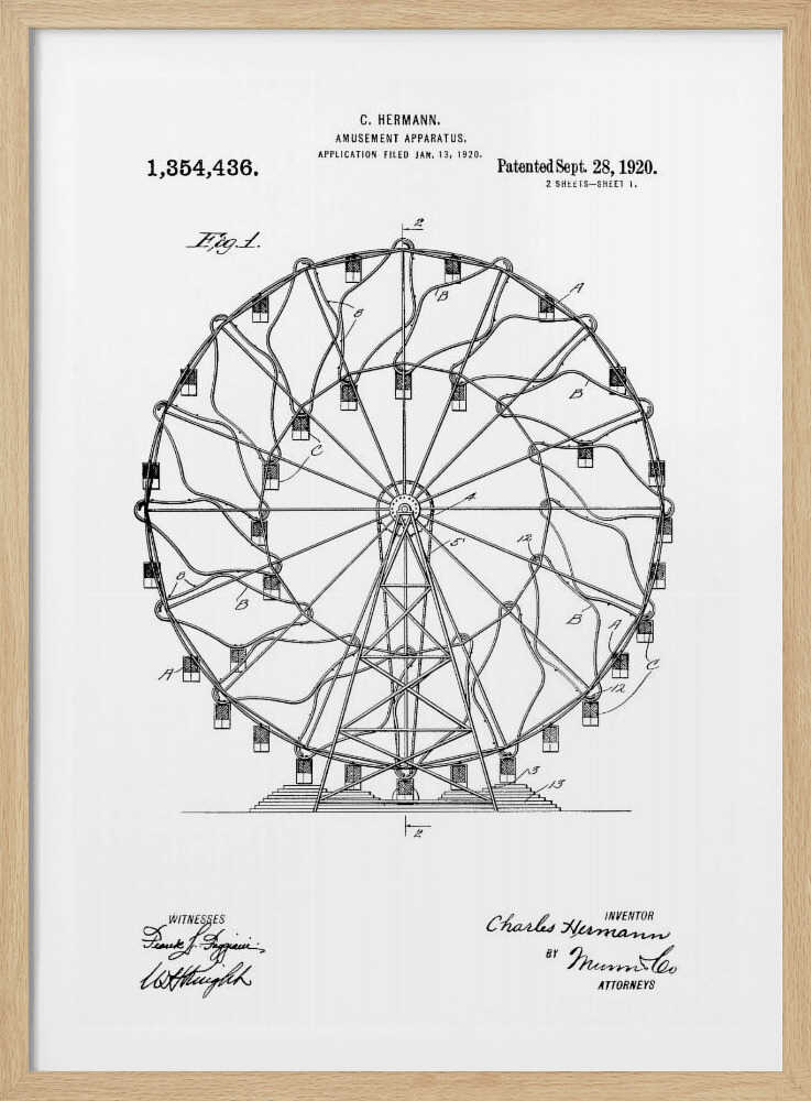 Amusement Apparatus Patent 1920 - Poster / Art Print