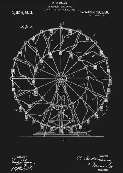 Amusement Apparatus Patent 1920 - Poster / Art Print
