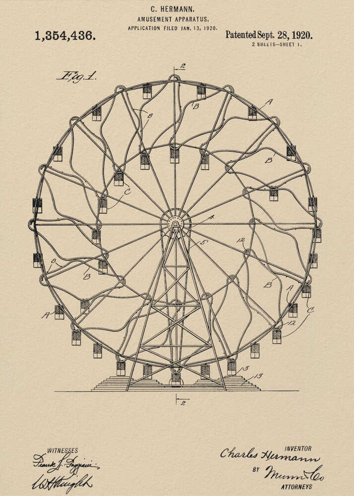 Amusement Apparatus Patent 1920 - Poster / Art Print