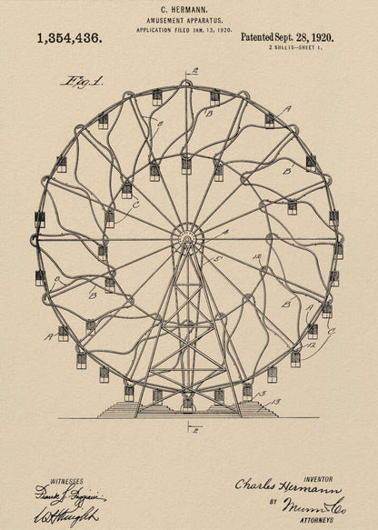 Amusement Apparatus Patent 1920 - Poster / Art Print