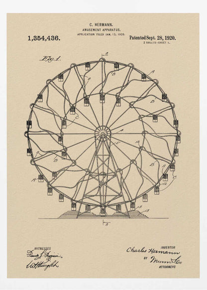 Amusement Apparatus Patent 1920 - Poster / Art Print