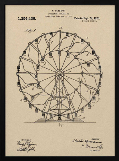 Amusement Apparatus Patent 1920 - Poster / Art Print