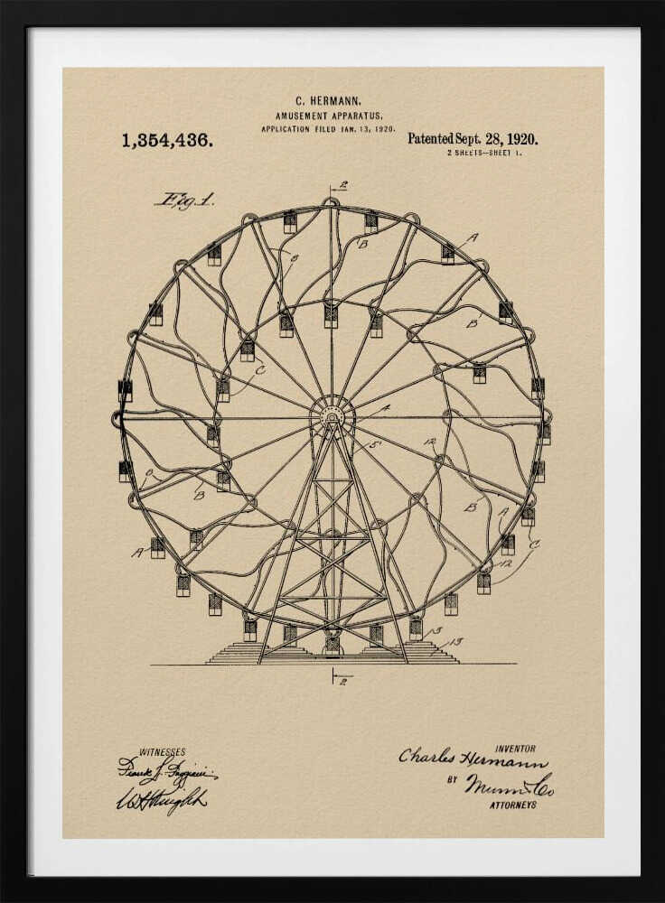Amusement Apparatus Patent 1920 - Poster / Art Print