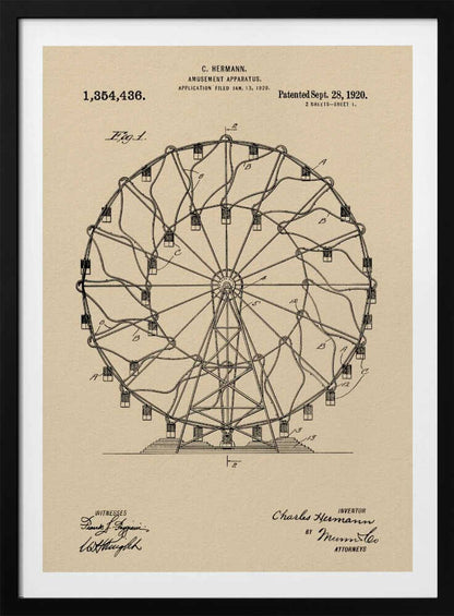 Amusement Apparatus Patent 1920 - Poster / Art Print