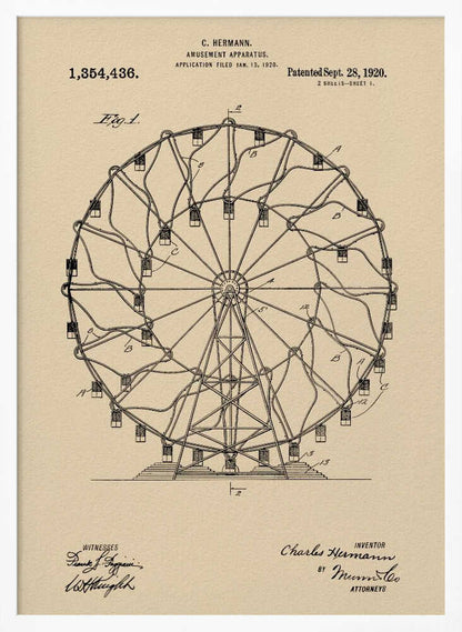 Amusement Apparatus Patent 1920 - Poster / Art Print