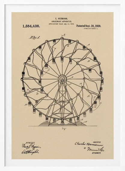 Amusement Apparatus Patent 1920 - Poster / Art Print