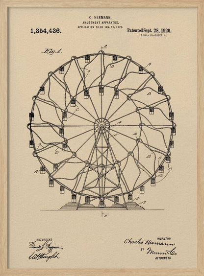 Amusement Apparatus Patent 1920 - Poster / Art Print