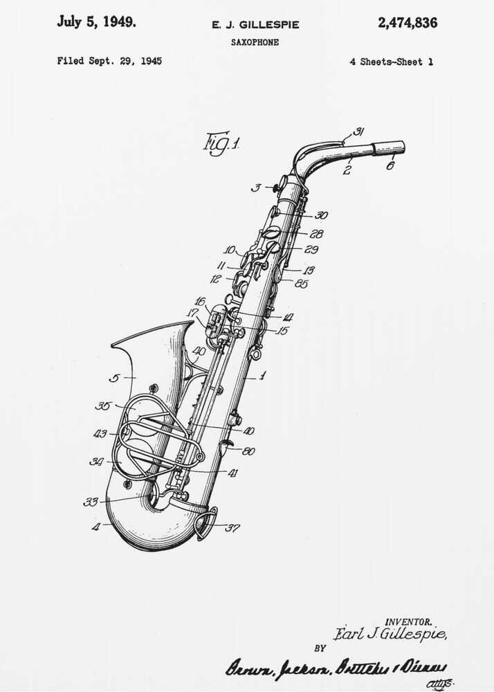 Saxophone Patent 1945 - Poster / Art Print