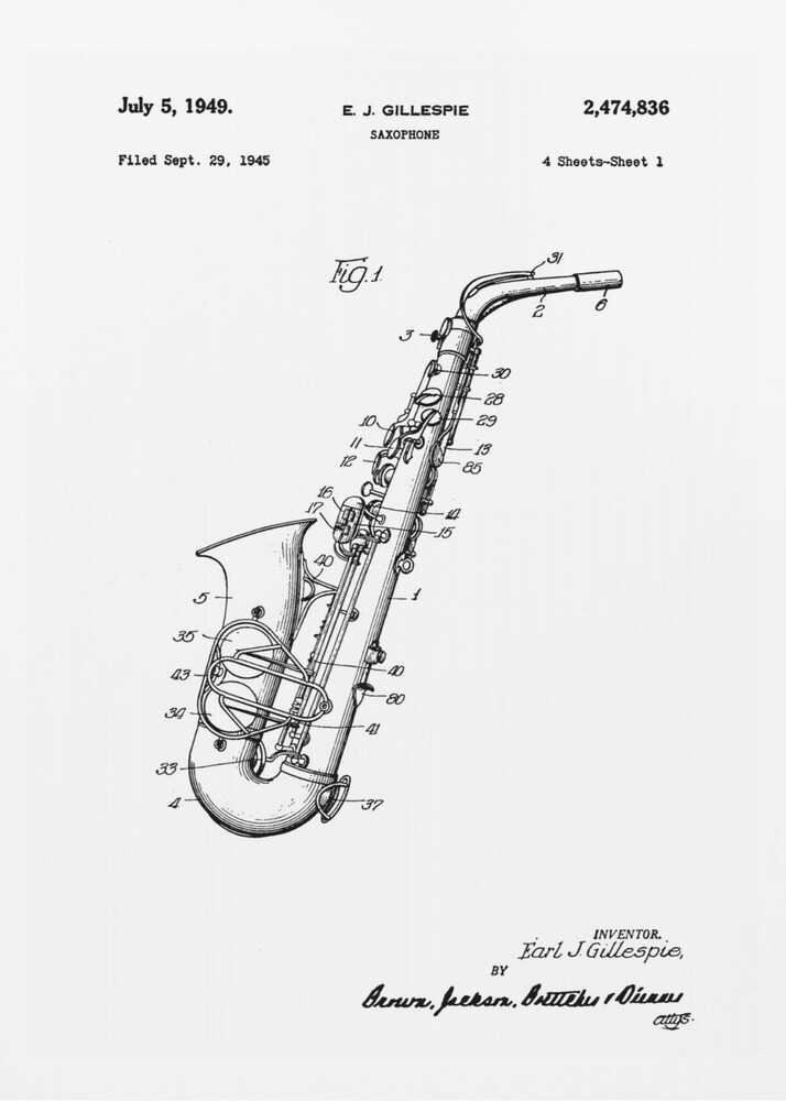 Saxophone Patent 1945 - Poster / Art Print